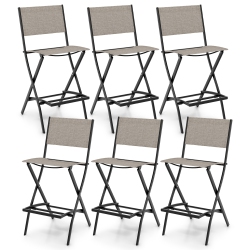 GYMAX Folding Bar Stools Set Of 6 Patio Sling Chairs W/ Backrest Humanized Footrest Coffee