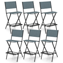 GYMAX Folding Bar Stools Set Of 6 Patio Sling Chairs W/ Backrest Humanized Footrest In Blue