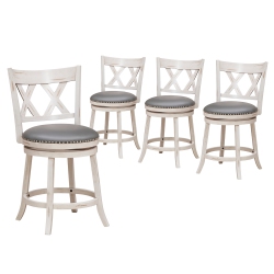 GYMAX 25.5" Swivel Bar Stools Set Of 4 Solid Wood Stools W/ X-Shaped Backrests Antique & Gray In White