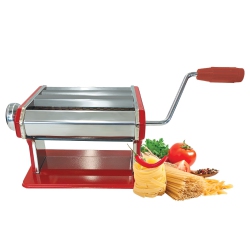 JS GOURMET - Manual Pasta Machine In Stainless Steel, 2 Adjustable Cutting Rollers In Red