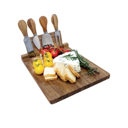JS GOURMET - Acacia Wood Cheese Board With 4 Knives And Magnetic Holder