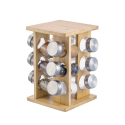 JS GOURMET - Set Of 12 Spice Jars With Rotating Bamboo Stand
