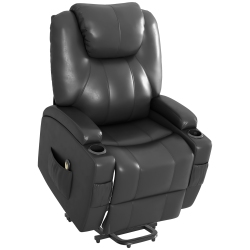 HOMCOM Power Lift Recliner Chair for Elderly, Pu Leather Lift Chair \w Footrest, Remote Control, Side Pockets And Cup Holders, Reclining Sofa For