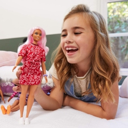 BARBIE Fashionistas Doll With Long Pink Hair Wearing A Paisley Top And Skirt, White Sneakers And Scrunchie Bracelet, Toy for Kids 3 to 8 Years Old