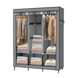 SORTWISE Portable Wardrobe Closet \w 2 Hanging Rods, Non-Woven Fabric Cabint Clothes Bedroom And Closet Organizers \w Storage Shelf And Side Pocket