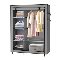 SORTWISE Portable Wardrobe Clothes Bedroom And Closet Organizers, Storage Shelves Non-Woven Fabric Cover With Hanging Rod And Side Pocket