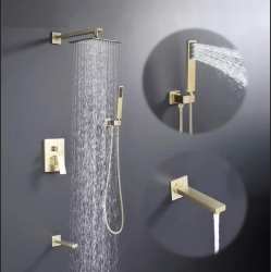 MAX FAUCETS Square Tub Shower System Three Functions With Valve Brushed In Gold