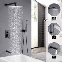 MAX FAUCETS Square Tub Shower System Three Functions With Valve Matte Finish In Black