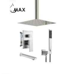 MAX FAUCETS Ceiling Tub Shower System Three Functions With Valve Brushed Nickel Finish
