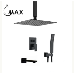MAX FAUCETS Ceiling Tub Shower System Three Functions With Valve Matte In Black