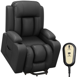 HOMCOM Electric Power Lift Chair for Elderly, Pu Leather Recliner Chair With Footrest, Remote Control, Side Pockets And Cup Holders for Living Room
