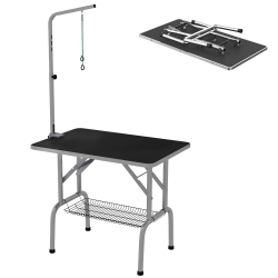 PAWHUT 36" Dog Grooming Table With Adjustable Grooming Arm, Pet Grooming Table for Dogs With Storage Shelf, Foldable Design, Dark In Black