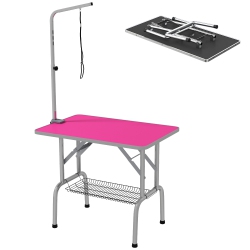 PAWHUT 36" Dog Grooming Table With Adjustable Grooming Arm, Pet Grooming Table for Dogs With Storage Shelf, Foldable Design In Pink