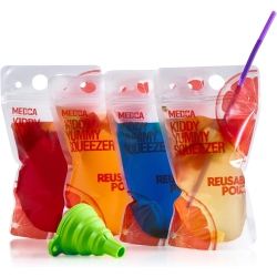 MEDCA Reusable Drink Pouches - 50 Clear Drink Bags \w 50 Straws - Double Zipper Reusable Smoothie Pouches Juice, Clear Zipper Pouch Storage Bags