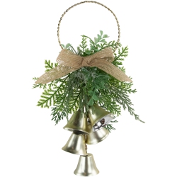 NORTHLIGHT 11.25" Bells Christmas Door Hanger With Burlap Bow In Gold