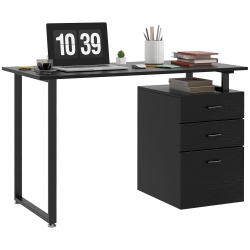 HOMCOM 47" Computer Desk Writing Table Workstation With Multi-Use Reversible File Drawers Metal Frame Home Office Furniture In Black
