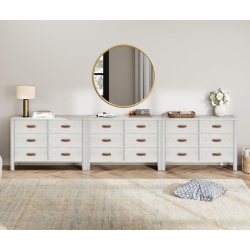 WAMPAT Dresser With 12 Drawers, Set Of 2 Large Long Dresser, Wood Kids Dressers&chest for Bedroom In White