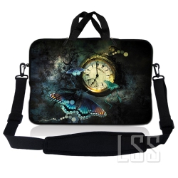 LSS Laptop Skin Shop 10-11.6 Inch Neoprene Laptop Sleeve Bag Carrying Case With Handle And Adjustable Shoulder Strap - Clock Butterfly Floral