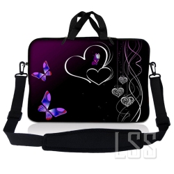 LSS Laptop Skin Shop 17-17.3 Inch Neoprene Laptop Sleeve Bag Carrying Case With Handle And Adjustable Shoulder Strap - Butterfly Heart Floral