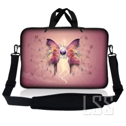 LSS Laptop Skin Shop 17-17.3 Inch Neoprene Laptop Sleeve Bag Carrying Case With Handle And Adjustable Shoulder Strap - Butterfly Floral In Pink