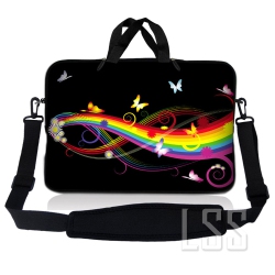 LSS Laptop Skin Shop 17-17.3 Inch Neoprene Laptop Sleeve Bag Carrying Case With Handle And Adjustable Shoulder Strap - Rainbow Butterfly