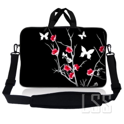 LSS Laptop Skin Shop 10-11.6 Inch Neoprene Laptop Sleeve Bag Carrying Case With Handle And Adjustable Shoulder Strap - Pink Floral In Gray
