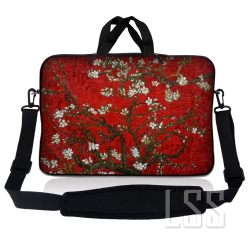 LSS Laptop Skin Shop 14 - 14.9 Inch Neoprene Laptop Sleeve Bag Carrying Case With Handle And Adjustable Shoulder Strap - Almond Trees In Red