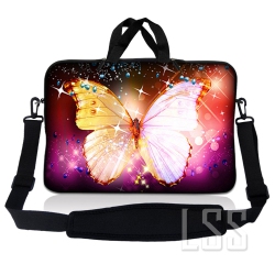 LSS Laptop Skin Shop 17-17.3 Inch Neoprene Laptop Sleeve Bag Carrying Case With Handle And Adjustable Shoulder Strap - Sparkling Butterfly