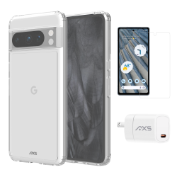 AXS BY AXESSORIZE Axs Starter Kit Bundle | Ultra Clear Case, Screen Protector And 30W Charger for Google Pixel 8 Pro