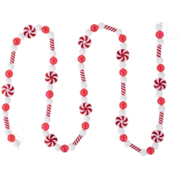 NORTHLIGHT 6' And White Beaded Peppermint Candy Christmas Garland Unlit In Red
