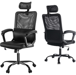 MOUSTACHE Mesh Ergonomic Office Chair With Adjustable Headrest Lumbar Support Soft Armrest, High Back Swivel Executive Computer Desk Chair