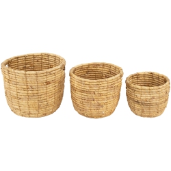 NORTHLIGHT Set Of 3 Bisque Woven Round Water Hyacinth Storage Baskets 13.75
