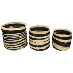 NORTHLIGHT Set Of 3 And Beige Zig Zag Sew Seagrass Storage Baskets 15.5" In Black