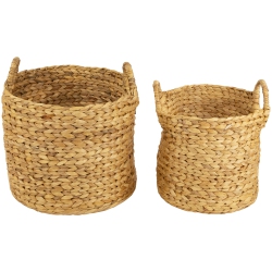 NORTHLIGHT Set Of 2 Textured Water Hyacinth Woven Storage Baskets With Handles - 15.75" In Beige