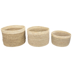 NORTHLIGHT Set Of 3 Twisted Weave And Zig Zag Sewn Seagrass Storage Baskets 16.5