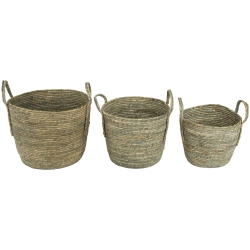 NORTHLIGHT Set Of 3 Tall Seagrass Storage Baskets With Sewn Zig Zag Accents 13" In Gray