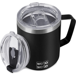 WETOWETO Coffee Mug With Handle, 14OZ Insulated Stainless Steel Reusable Coffee Cup, Double Wall Coffee Travel Mug, Powder Coated In Black