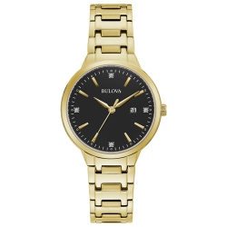 BULOVA Ladies Classic Quartz Watch 32.5MM Gold-Tone Stainless Steel Case And Bracelet With Dial (97P147) In Black
