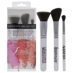SORME COSMETICS Professional Brush Set - Essential By for Women - 3 PC Buffer Foundation Brush, Angled Contour And Blush Brush, Blending Brush