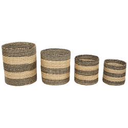NORTHLIGHT Set Of 4 Beige And Striped Woven Round Seagrass Baskets 12" In Black