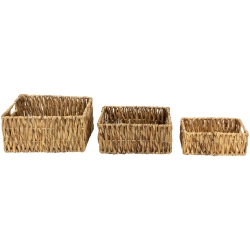 NORTHLIGHT Set Of 3 Water Hyacinth Woven Storage Baskets With Built-In Handles 15.75" In Brown