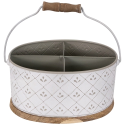 NORTHLIGHT 10" Oval Embossed Caddy With Handle And Wood Base In White
