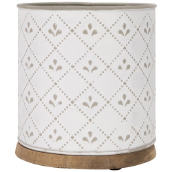 NORTHLIGHT 6.5" Round Embossed Storage Container With Wooden Base In White