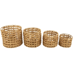 NORTHLIGHT Set Of 4 Open Fishtail Weave Water Hyacinth Storage Baskets With Handles 15.5