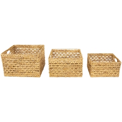 NORTHLIGHT Set Of 3 Diamond Weave Rectangular Water Hyacinth Baskets With Handles 17.75
