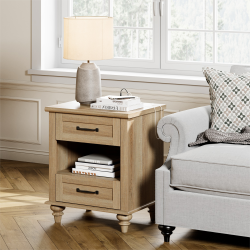 WAMPAT Side Table With Drawer Nightstand With Sub Charging Station, Farmhouse End Table for Living Room, Bedroom