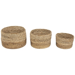 NORTHLIGHT Set Of 3 Braid And Twist Woven Seagrass Storage Baskets 9.75