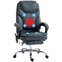 VINSETTO Pu Leather Massage Office Chair With 6 Vibration Points, Heated Reclining Computer Desk Chair With Adjustable Height, Footrest In Grey