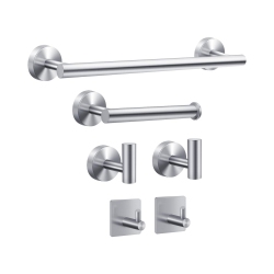 NIERBO 6-Pieces Brushed Nickel Bathroom Hardware Set, Includes 16-Inch Towel Bar, Toilet Paper Holder, 4 Pieces Robe Hooks, Wall Mounted