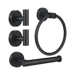 NIERBO 4-Pieces Matte Bathroom Hardware Set, Includes Towel Ring, Toilet Paper Holder, 2 Pieces Robe Hooks, Wall Mounted In Black